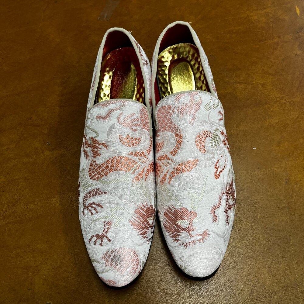 Santimon Men's US 7‎ - 12.5 Pink Casual Embroidery Smoking Loafers Dress Shoes - Picture 5 of 12